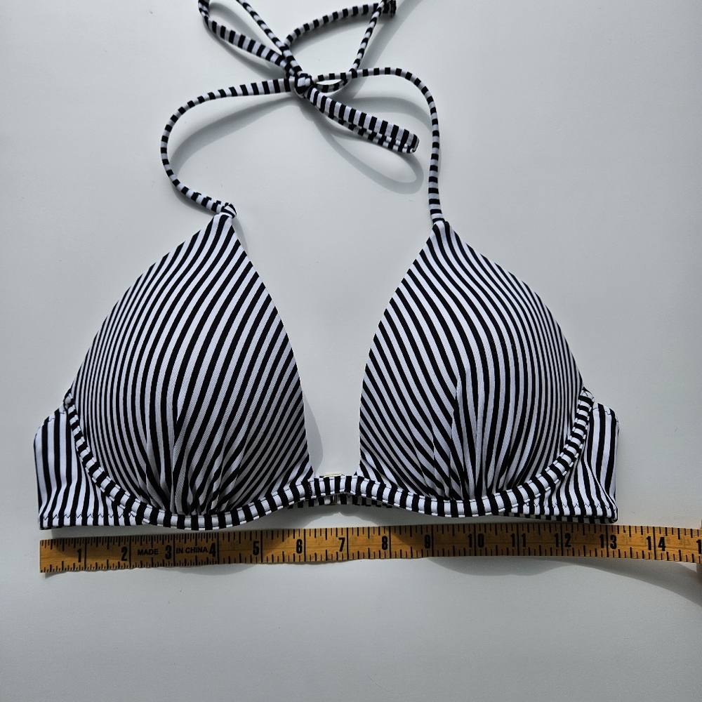 Shade & Shore Monochrome Striped Bikini Top Black/White 36B - Picture 6 of 8